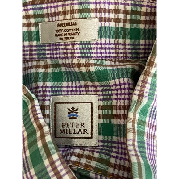 Peter Millar Mens Green Purple Plaid Button-Up Shirt Medium 100% Cotton Long Sle - Picture 3 of 9